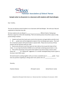 Welcome Back to School Letter – Child with Food Allergy