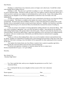 Classroom Library Letter - Cherokee County Schools