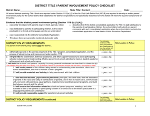 District Title I Parent Involvement Policy Checklist