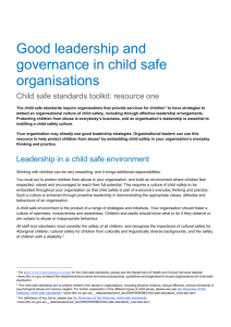 Good leadership and governance in child safe organisations