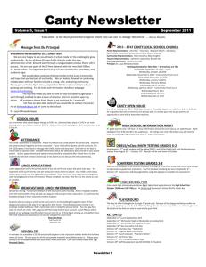Canty Newsletter Volume 5, Issue 1 September 2011 “Education is
