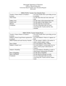 DIRECTIONS: Teacher Class Schedule Sheet