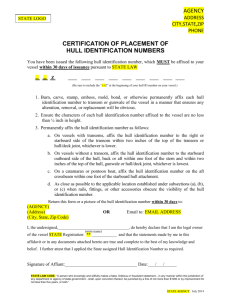 Certification of Placement of Hull Identification Numbers