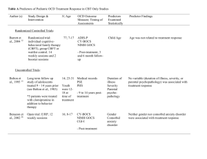 Table 1 Predictors of Pediatric OCD Treatment Response in CBT