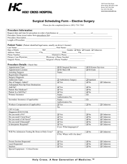 clearance medical surgical form scheduling holy hospital cross studylib