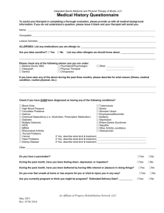 Medical History Questionnaire - Integrated Sports Medicine and