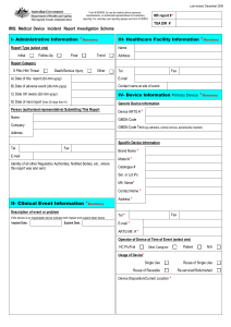 Medical device incident report form
