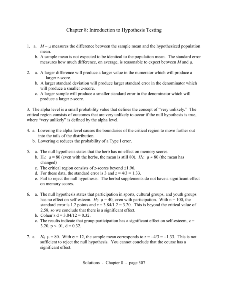 Chapter 8 Introduction To Hypothesis Testing