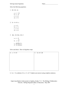Solving Linear Equations Assessment