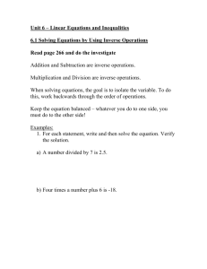 Unit 6 – Linear Equations and Inequalities