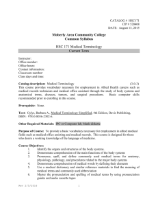 HSC 171 Medical Terminology - Moberly Area Community College