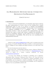 All Probabilistic Methods Assume… 1 All Probabilistic Methods