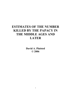 Estimates of the Number Killed by the Papacy in the Middle Ages