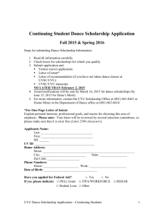 Continuing Student Dance Scholarship Application for 2015