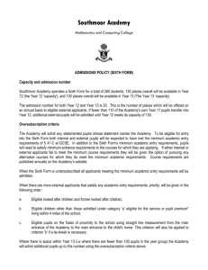 Admissions Policy for Sixth Form