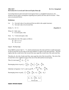 Notes and Derivations for Determining Levered Equity Betas (β)