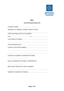 End of placement report form – Year 1