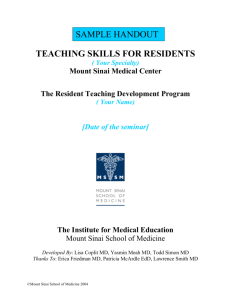 Handout for Residents - Icahn School of Medicine at Mount Sinai