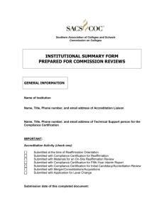 Institutional Summary Form Prepared for Commission Reviews