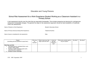 Risk assessment for work experience in a school