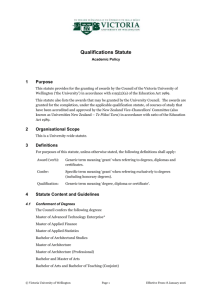 Qualifications Statute - Victoria University of Wellington