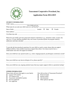 Tauxemont Cooperative Preschool, Inc. Application Form 2014