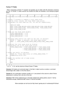 C Fortran 77 program to compute a total exam score