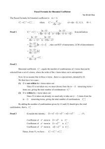 Pascal Formula for Binomial Coefficient, doc