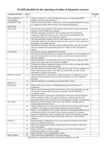 STARD checklist for reporting of studies of diagnostic accuracy
