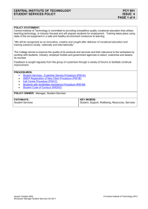 Student Services Policy (PCY001) - Central Institute of Technology