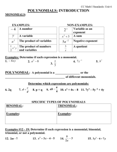 CC Math I Standards: Unit 6 POLYNOMIALS: INTRODUCTION