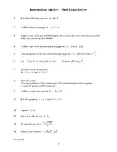 Intermediate Algebra – Final Exam Review