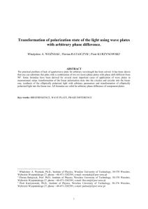 Transformation of polarization state of the light using wave plates