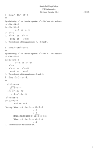 Solve x4 – 20x2 + 64 = 0
