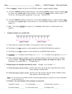 NNSO #7 Integers Notes and Practice