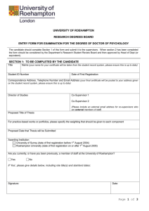 Entry Form for Examination for the Degree of PsychD