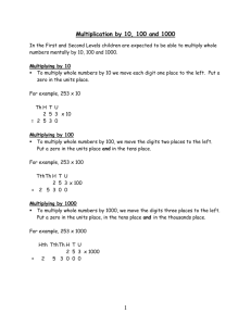 Multiplying decimals by 10, 100 and 1000