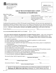 GRAD 700 Permission to Enroll Form – Spring 2016