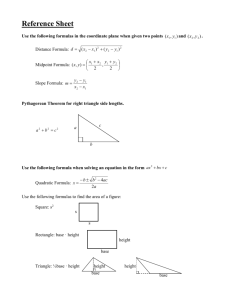 Reference Sheet Use the following formulas in the coordinate plane
