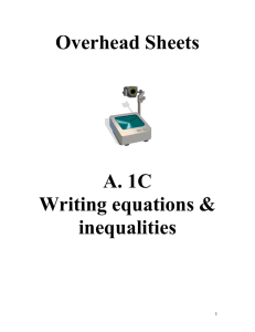 Overhead Sheets Writing Equations and Inequalities