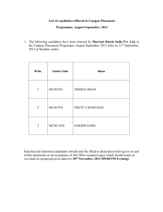 List of candidates shortlisted for selection in Campus Placement