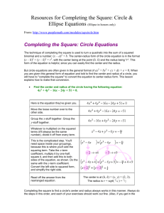 Resources for Completing the Square: Circle & Ellipse Equations