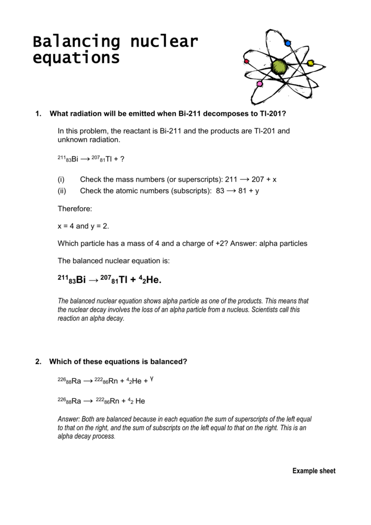 Balancing Nuclear Equations Worksheet Answers