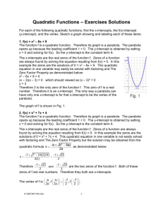 Solutions to Exercises about Quadratic Functions
