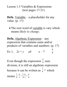 Lesson ____: Variables & Expressions