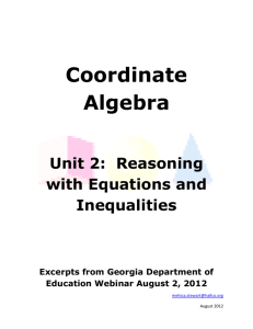 Parent Unit 2 Guide for Coordinate Algebra