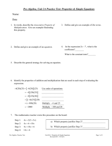 Unit 2A Properties & Simple Equations PRACTICE TEST