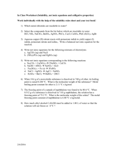 In Class Worksheet (Solubility, net ionic equations - mvhs