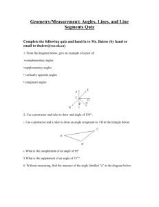 Geometry/Measurement: Angles, Lines, and Line Segments Quiz