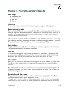 Outline for Formal Laboratory Reports